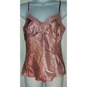 Vintage Y2K Fairy Babydoll Medium Tank Crushed Pink Lace Trim 90s Watercolor USA